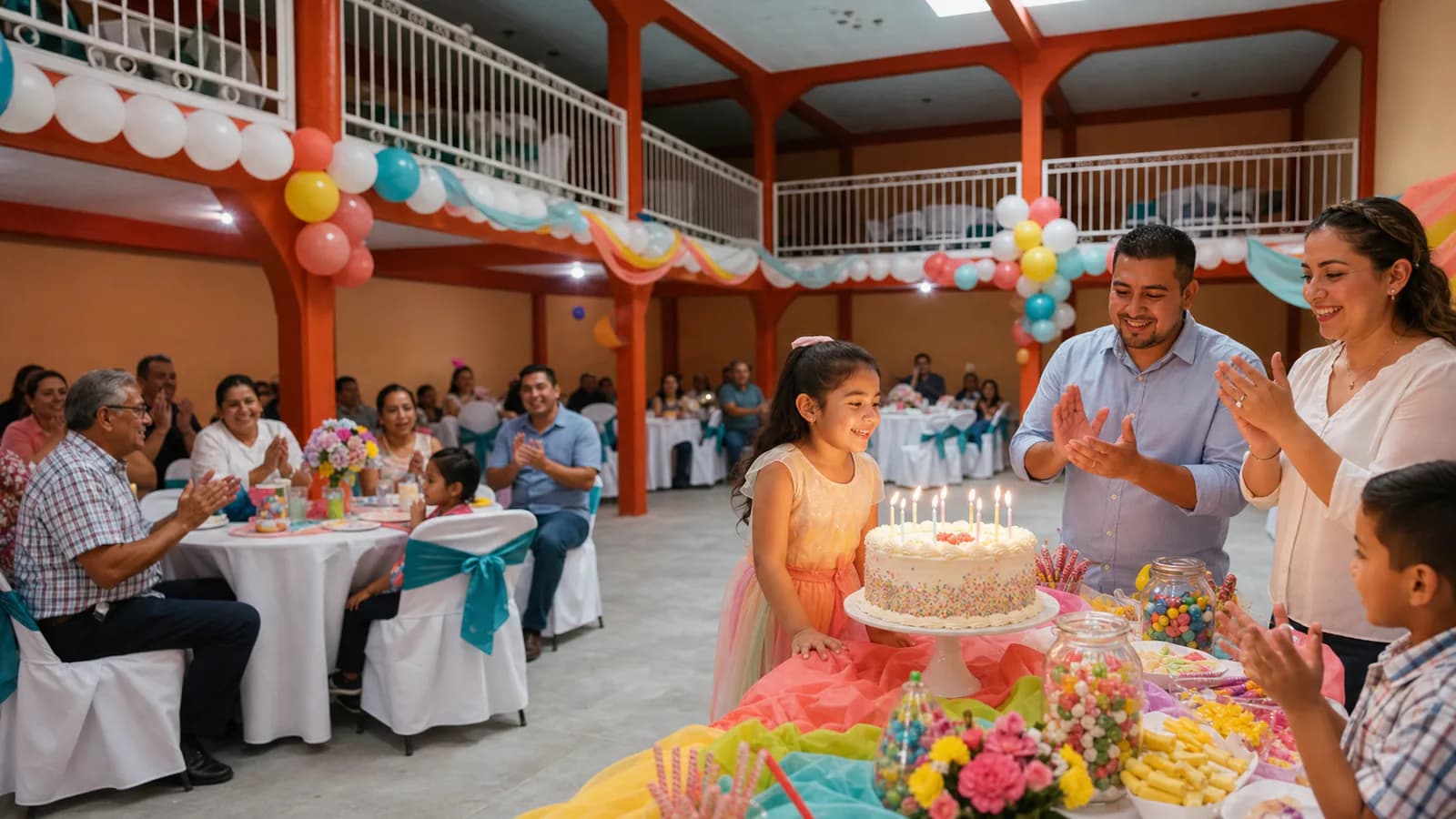 Cumpleaños infantiles: pastel mesa dulces en el Salón Campeche