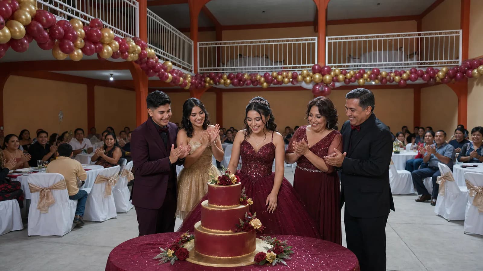 XV años: pastel rojo vino en el Salón Campeche
